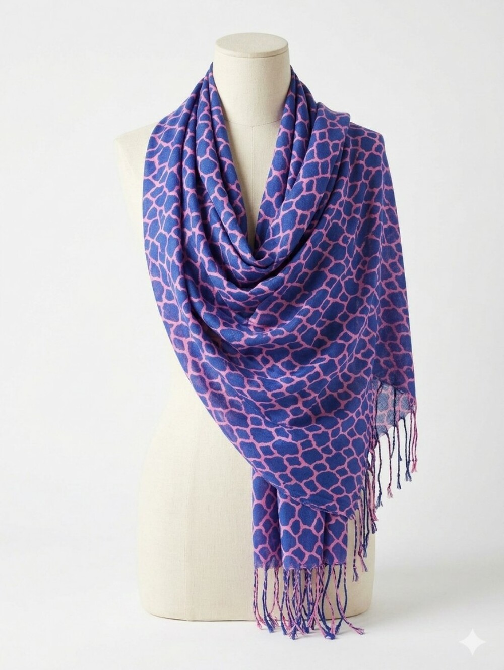 Barbie Pink & Cobalt Blue Ogee Geometric Lightweight Oversized Scarf Wrap